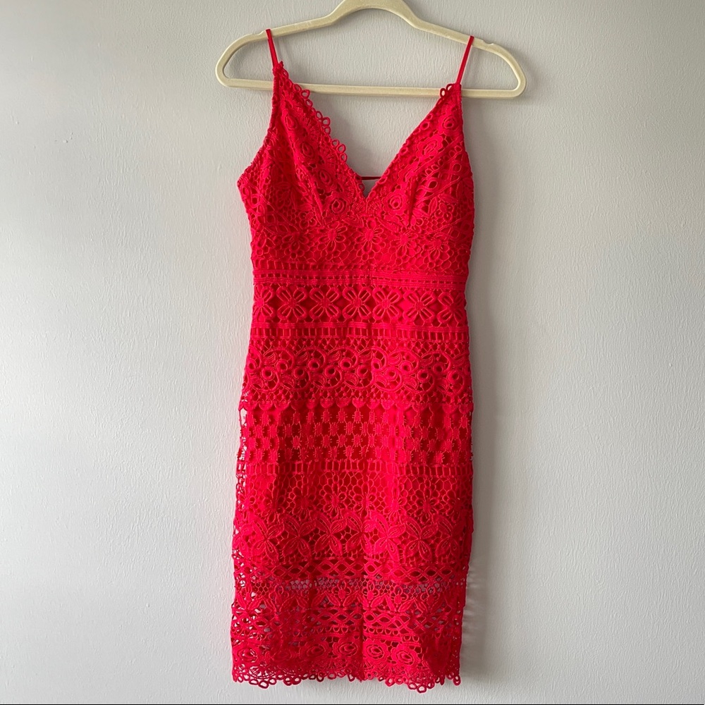 Lulu’s Red Crochet/Lace Midi Dress Size S